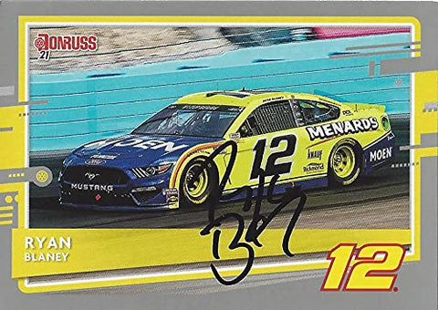 AUTOGRAPHED Ryan Blaney 2021 Panini Donruss Racing (#12 Menards Ford Mustang) Team Penske Gray Parallel Signed NASCAR Collectible Trading Card with COA