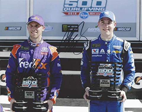 2X AUTOGRAPHED Alex Bowman & Denny Hamlin 2018 Daytona 500 Pole Award Front Row (#88 Nationwide / #11 FedEx) Victory Lane Signed Collectible Picture 8X10 Inch NASCAR Glossy Photo with COA