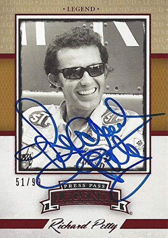 AUTOGRAPHED Richard Petty 2013 Press Pass Legends Racing (#43 STP Team) Winston Cup Series Red Parallel Signed Collectible NASCAR Trading Card #51/99 with COA and Toploader