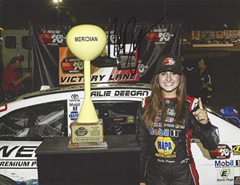 AUTOGRAPHED 2018 Hailie Deegan #19 Mobil 1 Racing MERIDIAN SPEEDWAY RACE WIN (Victory Lane Trophy) K&N Pro Series West Signed Collectible Picture 9X11 Inch NASCAR Glossy Photo with COA