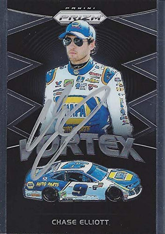 AUTOGRAPHED Chase Elliott 2018 Panini Prizm Racing VORTEX (#9 NAPA Team) Hendrick Motorsports Chrome Signed Collectible NASCAR Trading Card with COA and Toploader