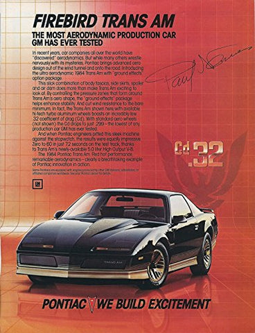 AUTOGRAPHED Paul Newman 1984 FIREBIRD TRANS AM (Pontiac We Build Excitement) Vintage Legendary Racer & Actor 9X11 Inch Magazine Page with COA