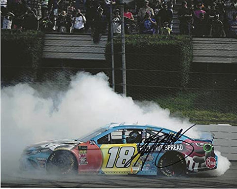 AUTOGRAPHED 2019 Kyle Busch #18 M&Ms Hazelnut Spread POCONO RACE WIN (Victory Burnout) Tricky Triangle Joe Gibbs Racing Signed Picture 8X10 Inch NASCAR Glossy Photo with COA
