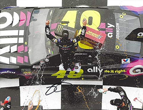 AUTOGRAPHED 2019 Jimmie Johnson #48 Ally Racing CLASH AT DAYTONA WIN (Victory Lane Overhead View) Hendrick Monster Cup Series Signed Collectible Picture 9X11 Inch NASCAR Glossy Photo with COA