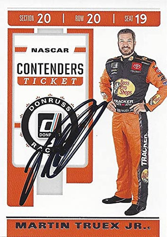 AUTOGRAPHED Martin Truex Jr. 2020 Panini Donruss CONTENDERS TICKET (#19 Bass Pro Shops) Joe Gibbs Racing NASCAR Cup Series Insert Signed Collectible Trading Card with COA