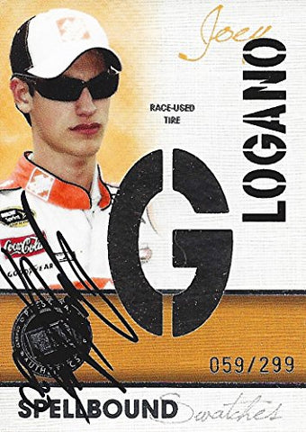 AUTOGRAPHED Joey Logano 2010 Press Pass Racing SPELLBOUND SWATCHES (Letter G) Race-Used Tire Piece Rookie #20 Home Depot Team Relic Insert Signed Collectible NASCAR Trading Card with COA (#058 of only 299)