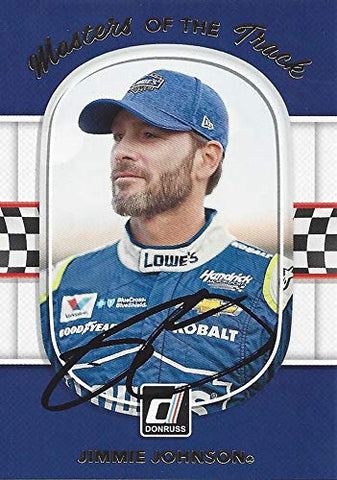 AUTOGRAPHED Jimmie Johnson 2018 Panini Donruss Racing MASTERS OF THE TRACK (#48 Lowes Team) Hendrick Motorsports Insert Signed NASCAR Collectible Trading Card with COA