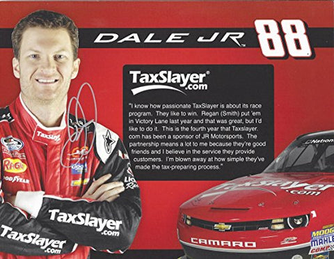 2X AUTOGRAPHED 2013 Dale Jr. & Regan Smith #99 Tax Slayer Racing (Nationwide) Dual Signed 9X11 NASCAR Hero Card with COA