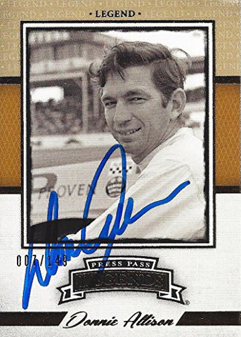AUTOGRAPHED Donnie Allison 2013 Press Pass Legends Racing (Vintage) Gold Insert Signed Collectible NASCAR Trading Card with COA (#007 of 149 produced)