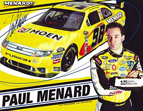 AUTOGRAPHED 2010 Paul Menard #98 Menards Racing (MOEN) Signed 9X11 Picture NASCAR Hero Card with COA