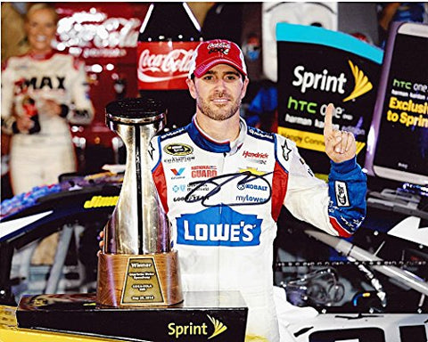 AUTOGRAPHED 2014 Jimmie Johnson #48 Lowe's Racing COCA-COLA 600 WIN (Victory Lane Trophy) Signed 8X10 NASCAR Glossy Photo with COA