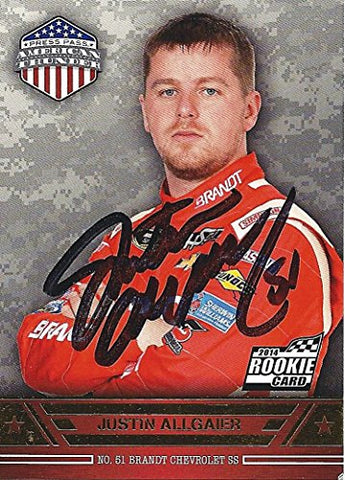 AUTOGRAPHED Justin Allgaier 2013 Press Pass Wheels American Thunder (#51 Brandt Chevy) OFFICIAL ROOKIE CARD Signed Collectible NASCAR Trading Card with COA