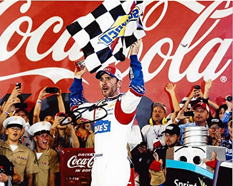 AUTOGRAPHED 2014 Jimmie Johnson #48 Lowe's Power of Pride CHARLOTTE WIN (Flag) Signed 8X10 NASCAR Glossy Photo w/COA