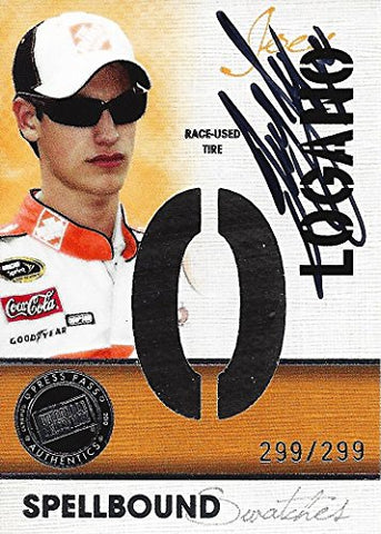 AUTOGRAPHED Joey Logano 2010 Press Pass Racing SPELLBOUND SWATCHES (Letter O) Race-Used Tire Piece Rookie #20 Home Depot Team Relic Insert Signed Collectible NASCAR Trading Card with COA (#299 of only 299)