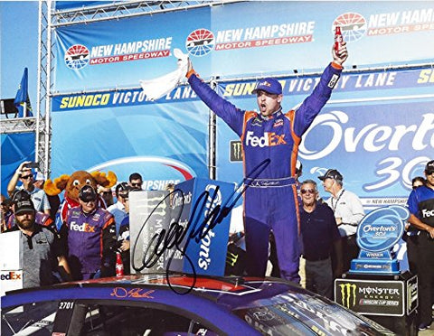 AUTOGRAPHED 2017 Denny Hamlin #11 FedEx Express Racing NEW HAMPSHIRE RACE WIN (Victory Lane Celebration) Monster Energy Cup Series Signed Collectible Picture NASCAR 9X11 Inch Glossy Photo with COA