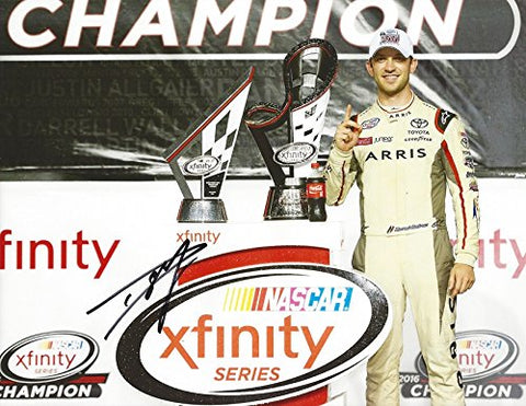 AUTOGRAPHED 2016 Daniel Suarez #19 Arris Team XFINITY SERIES CHAMPION (Victory Lane Trophy Pose) Joe Gibbs Racing Signed Collectible Picture NASCAR 9X11 Inch Glossy Photo with COA