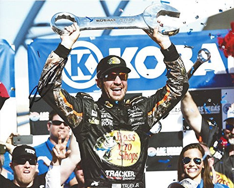 AUTOGRAPHED 2017 Martin Truex Jr. #78 Bass Pro Shops LAS VEGAS RACE WIN (Victory Lane Trophy Celebration) Monster Cup Series Signed Collectible Picture NASCAR 8X10 Inch Glossy Photo with COA