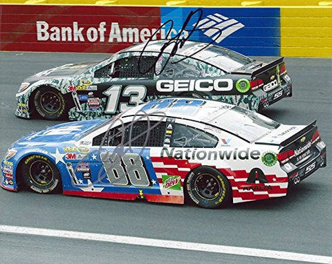 2X AUTOGRAPHED Dale Earnhardt Jr. & Casey Mears 2016 On-Track Racing CHARLOTTE MOTOR SPEEDWAY Dual Signed 8X10 Inch Picture NASCAR Glossy Photo with COA