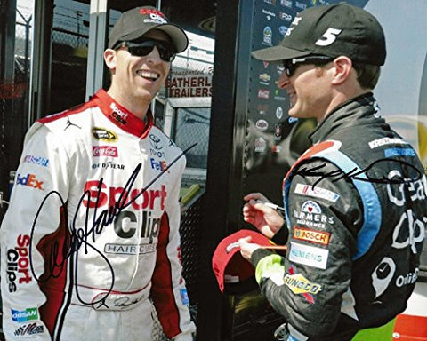 2X AUTOGRAPHED Kasey Kahne & Denny Hamlin 2014 Sprint Cup Series Dual Signed 8X10 NASCAR Photo with COA
