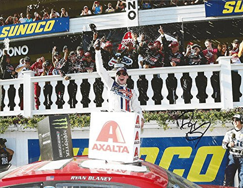 AUTOGRAPHED 2017 Ryan Blaney #21 Motorcraft Team POCONO RACE WIN (Victory Lane) Wood Brothers Racing Monster Energy Cup Signed Collectible Picture NASCAR 9X11 Inch Glossy Photo with COA