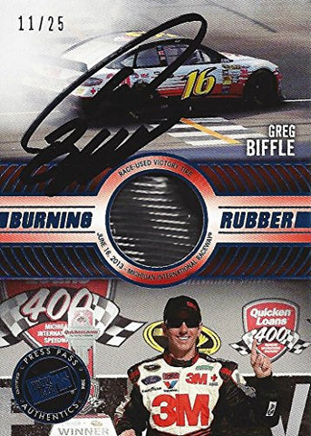 AUTOGRAPHED Greg Biffle 2014 Press Pass Racing BURNING RUBBER (Michigan Win Burnout) Race-Used Tire Relic Memorabilia Insert Signed Collectible NASCAR Trading Card with COA (#11 of only 25 produced!)