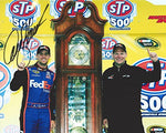 AUTOGRAPHED 2015 Denny Hamlin #11 FedEx Express Racing MARTINSVILLE WIN (Grandfather Clock Trophy) 8X10 Signed Picture NASCAR Glossy Photo with COA