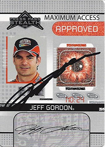 AUTOGRAPHED Jeff Gordon 2008 Press Pass Stealth Racing MAXIMUM ACCESS APPROVED (#24 DuPont Team) Hendrick Motorsports Rare Insert Signed NASCAR Collectible Trading Card with COA