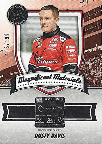Dusty Davis 2011 Press Pass Fan Fare MAGNIFICENT MATERIALS (Race-Used Shoe) Rare Tag Piece Camping World Truck Series Rare Insert Collectible NASCAR Trading Card (#116 of only 199)