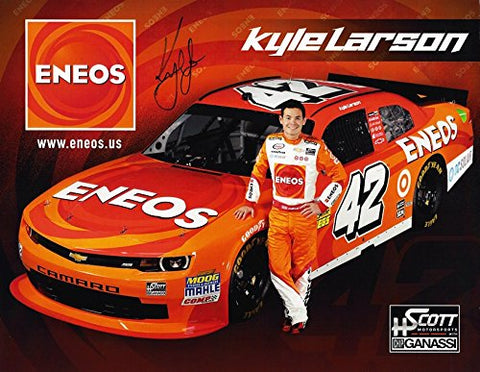 AUTOGRAPHED 2015 Kyle Larson #42 ENEOS Racing Team (Ganassi Camaro) Xfinity Series 9X11 NASCAR Promo Photo Hero Card with COA