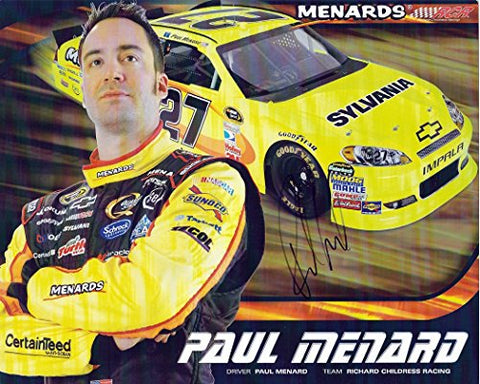 AUTOGRAPHED 2012 Paul Menard #27 Menards Racing (Sylvania) Signed 8X10 NASCAR Hero Card with COA