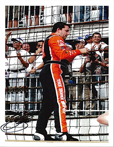 AUTOGRAPHED 2005 Tony Stewart #20 The Home Depot Racing RACE WIN (Climbing the Fence) Signed 9X11 NASCAR Photo with COA