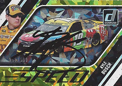 AUTOGRAPHED Kyle Busch 2017 Panini Donruss Racing SPEED (#18 M&M Car) Joe Gibbs Team Insert Signed Collectible NASCAR Trading Card #946/999 with COA