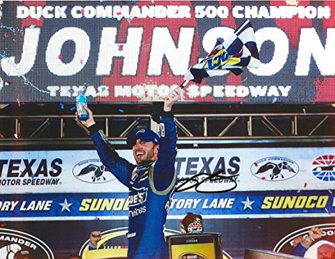 AUTOGRAPHED 2015 Jimmie Johnson #48 Lowes Racing TEXAS WIN (Duck Commander 500) Victory Burnout Signed Picture 8X10 NASCAR Glossy Photo with COA