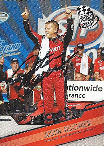 AUTOGRAPHED Justin Allgaier 2012 Press Pass Racing HEAD OF THE CLASS (Brandt Nationwide Series) CHICAGOLAND WIN Signed Collectible NASCAR Trading Card with COA