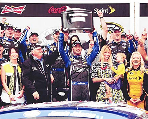 AUTOGRAPHED 2013 Jimmie Johnson #48 Team Lowes Racing DAYTONA 500 RACE WIN (Victory Lane Trophy) Sprint Cup Series Signed Picture 8X10 Inch NASCAR Glossy Photo with COA
