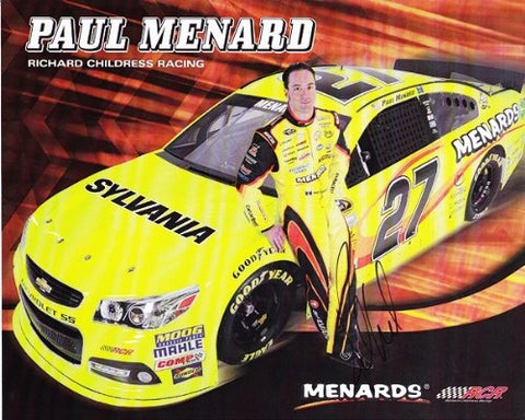 AUTOGRAPHED 2013 Paul Menard #27 Sylvania / Menards Racing Team RCR Signed 8X10 Hero Card Photo with COA
