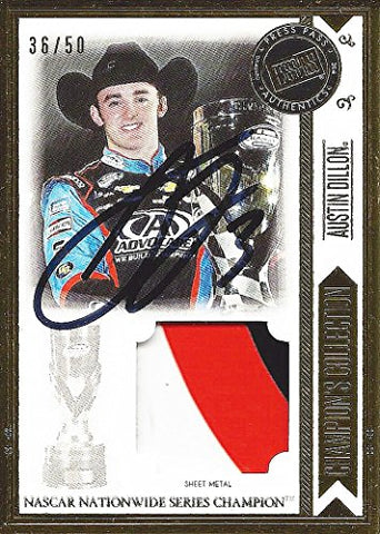 AUTOGRAPHED Austin Dillon 2014 Press Pass Total Memorabilia CHAMPION'S COLLECTION (3-Color) Race-Used Sheetmetal Relic Memorabilia Signed Collectible NASCAR Insert Trading Card with COA (#36 of only 50 produced!)