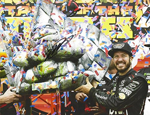 AUTOGRAPHED 2017 Martin Truex Jr. #78 Furniture Row Racing CHICAGOLAND RACE WIN (Tales of the Turtles 400) Victory Lane Trophy Pose Signed Collectible Picture NASCAR 9X11 Inch Glossy Photo with COA