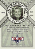 HILLARY CLINTON Leaf Decision 2016 Politcs Series 2 FEDERAL RESERVE SHREDDED MONEY CARD (Democratic Party) Rare Gold Foil Parallel Extremely Rare Collectible Political Trading Card #MO25