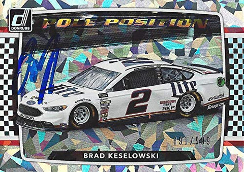 AUTOGRAPHED Brad Keselowski 2018 Panini Donruss Racing POLE POSITION (#2 Miller Lite Penske Team) Monster Cup Series Rare Parallel Insert Signed Collectible NASCAR Trading Card with COA #891/999