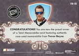 AUTOGRAPHED Trevor Bayne 2012 Press Pass Total Memorabilia TRIPLE RELIC (Firesuit-Sheetmetal-Tire) Race Used Insert Signed NASCAR Trading Card with COA (#97 of 99)