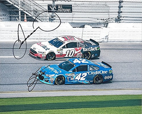 2X AUTOGRAPHED Danica Patrick & Kyle Larson 2017 Tax Act/Credit One Team (Monster Energy Cup Series) On-Track Racing Dual Signed Picture NASCAR 8X10 Inch Glossy Photo with COA