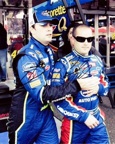 2X AUTOGRAPHED Jimmie Johnson & Casey Mears 2008 Hendrick Motorsports Team Dual Signed 8X10 Inch NACAR Glossy Photo with COA