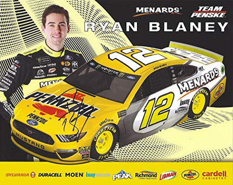 AUTOGRAPHED 2019 Ryan Blaney #12 Pennzoil/Menards Ford Mustang (Team Penske Racing) Monster Energy Cup Series Signed Collectible Picture NASCAR 8X10 Inch Official Hero Card Photo with COA