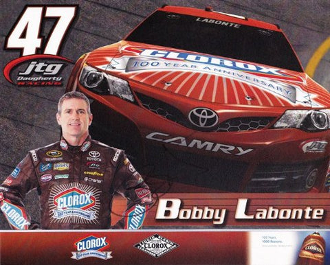 AUTOGRAPHED 2013 Bobby Labonte #47 CLOROX (100th Anniversary) 8X10 NASCAR SIGNED Hero Card