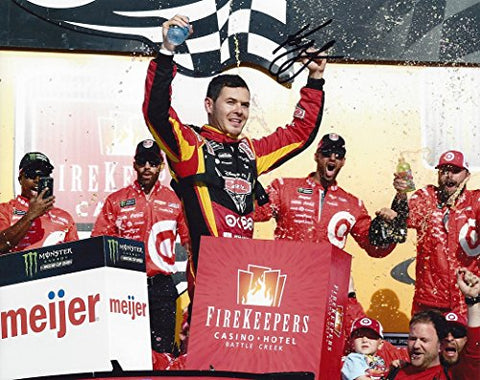 AUTOGRAPHED 2017 Kyle Larson #42 Target/Disney Cars 3 Movie Racing MICHIGAN WIN (Victory Lane Celebration) Monster Energy Cup Series Signed Collectible Picture NASCAR 8X10 Inch Glossy Photo with COA