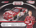 AUTOGRAPHED 2012 Jeff Burton #31 BB&T Racing Team (RCR) 9X11 NASCAR SIGNED Hero Card w/COA