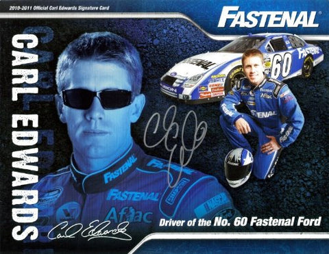 AUTOGRAPHED 2011 Carl Edwards #60 Fastenal Racing (Nationwide Series) Signed NASCAR 9X11 Photo Hero Card with COA