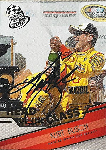 AUTOGRAPHED Kurt Busch 2012 Press Pass Racing HEAD OF THE CLASS (#22 Pennzoil) RACE WIN VICTORY LANE Team Penske Signed Collectible NASCAR Trading Card with COA