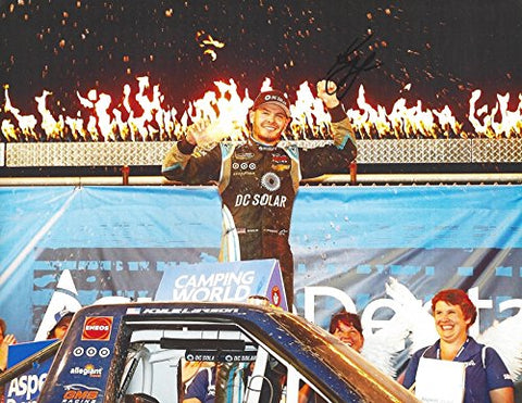 AUTOGRAPHED 2016 Kyle Larson #24 DC Solar Racing EL DORA DIRT RACE WIN (Victory Lane Fire Celebration) Camping World Truck Series Signed Collectible Picture NASCAR 9X11 Inch Glossy Photo with COA